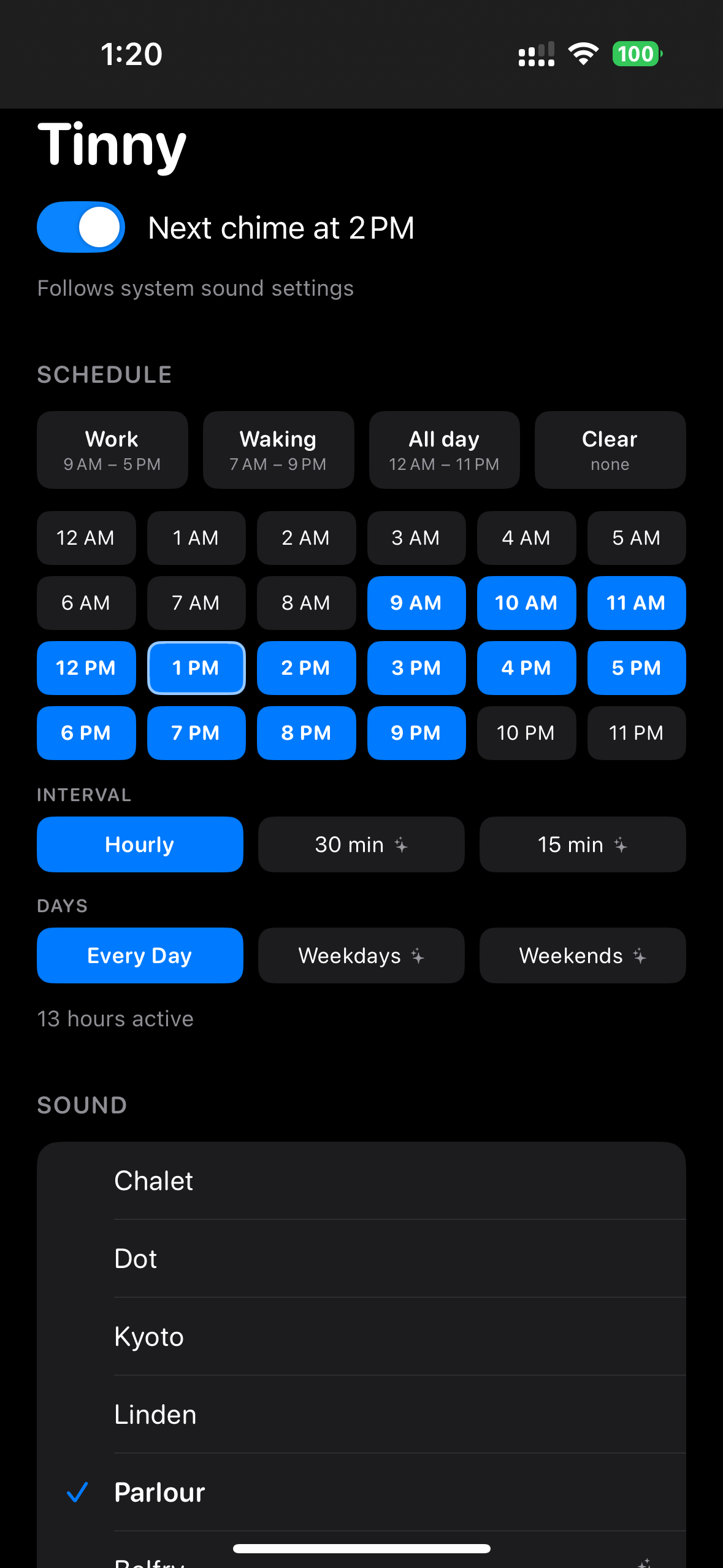 Tinny main screen